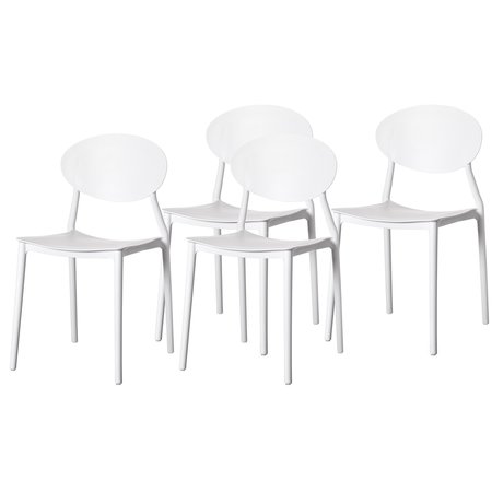 FABULAXE Modern Plastic Outdoor Dining Chair with Open Oval Back Design, White, PK 4 QI004226.WT.4
